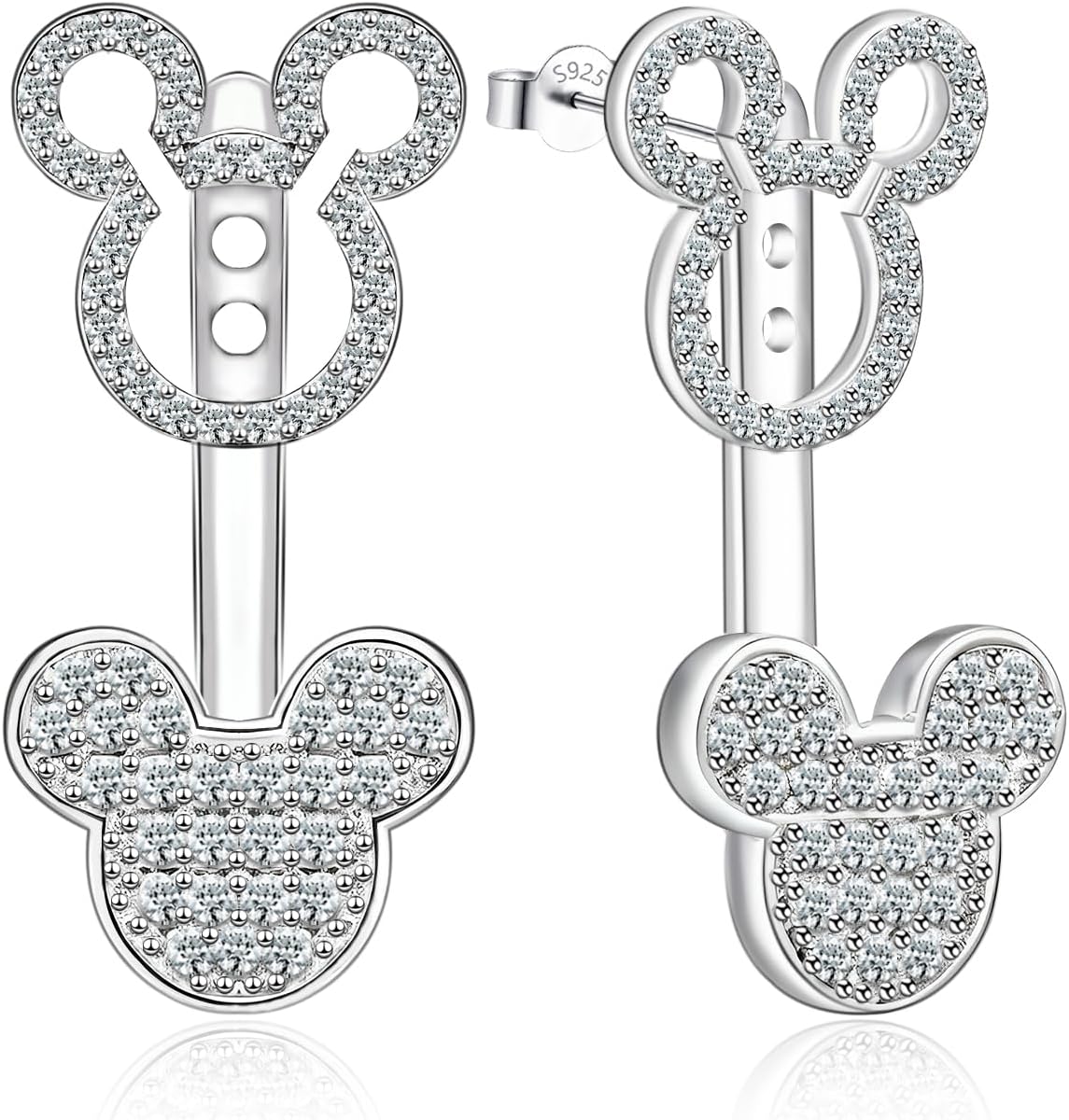 Mouse Earrings Sterling Silver Jacket Front Back 2 in 1 Stud Earrings CZ Dainty Sweet Lucky Animal Jewelry Gifts for Women Daughter Birthday