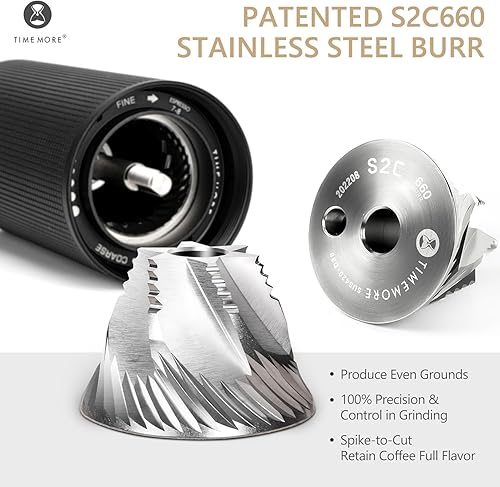 Miniatura 19 de TIMEMORE Chestnut C2S Molinillo de café manual de acero inoxidable S2C Molinillo de café cónico de rebabas, capacidad 0.88 oz de mano molinillo