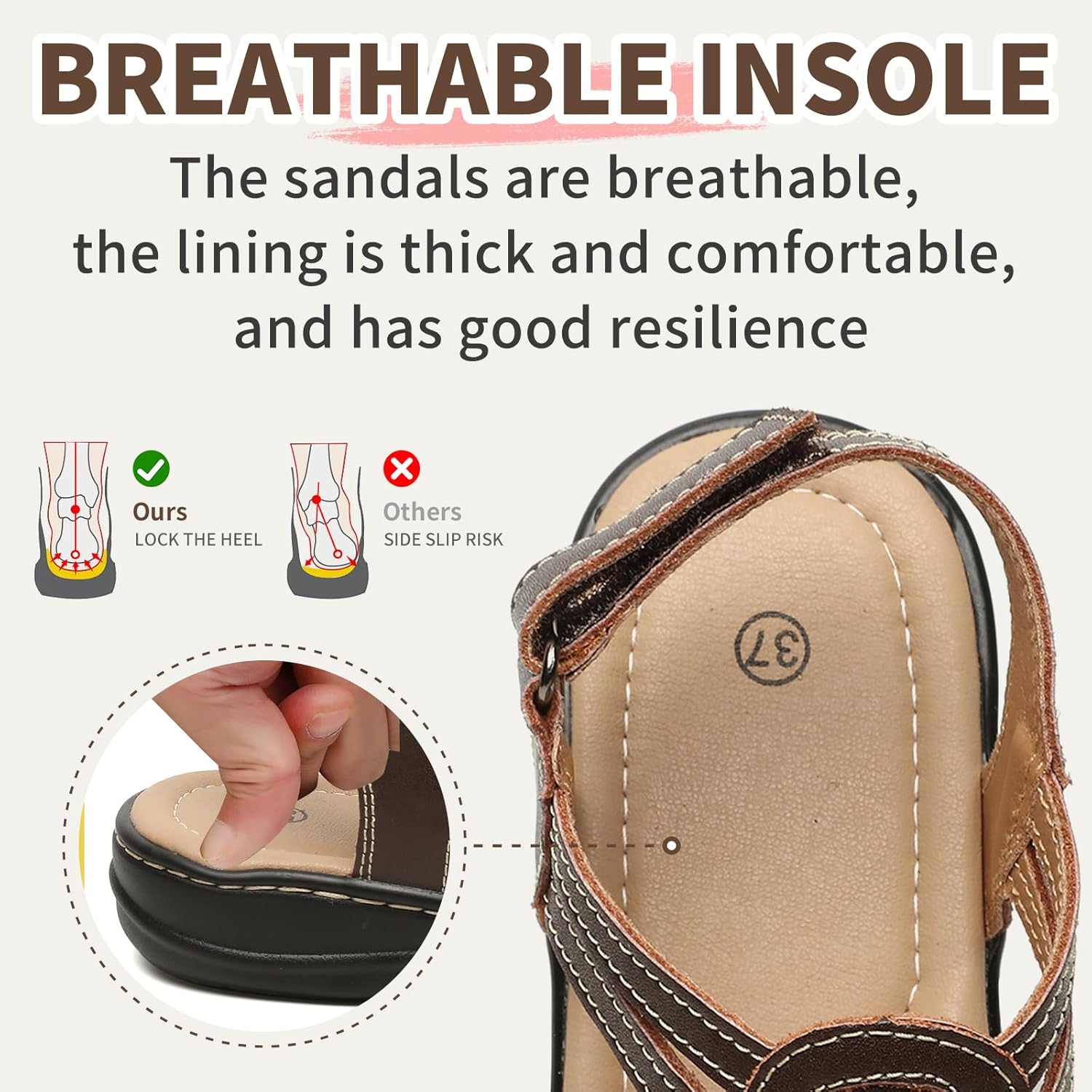 Womens Sandals Flats Comfort Leather Walking Orthopedic Sandals Casual Summer Shoes with Arch Support for Dressy Beach Hiking Vacation Camping Travel Pool Shopping Dating Water sports - Image 6