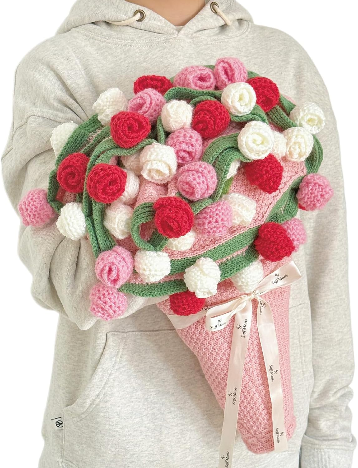 Rose Flowers Bouquet Blanket, Handmade Floral Throw Blankets, Romantic Gifts for Mom, Friend Birthday, Valentine, Mother's Day, Home Decor, Sofa (Multicolored Red, 39 inches)