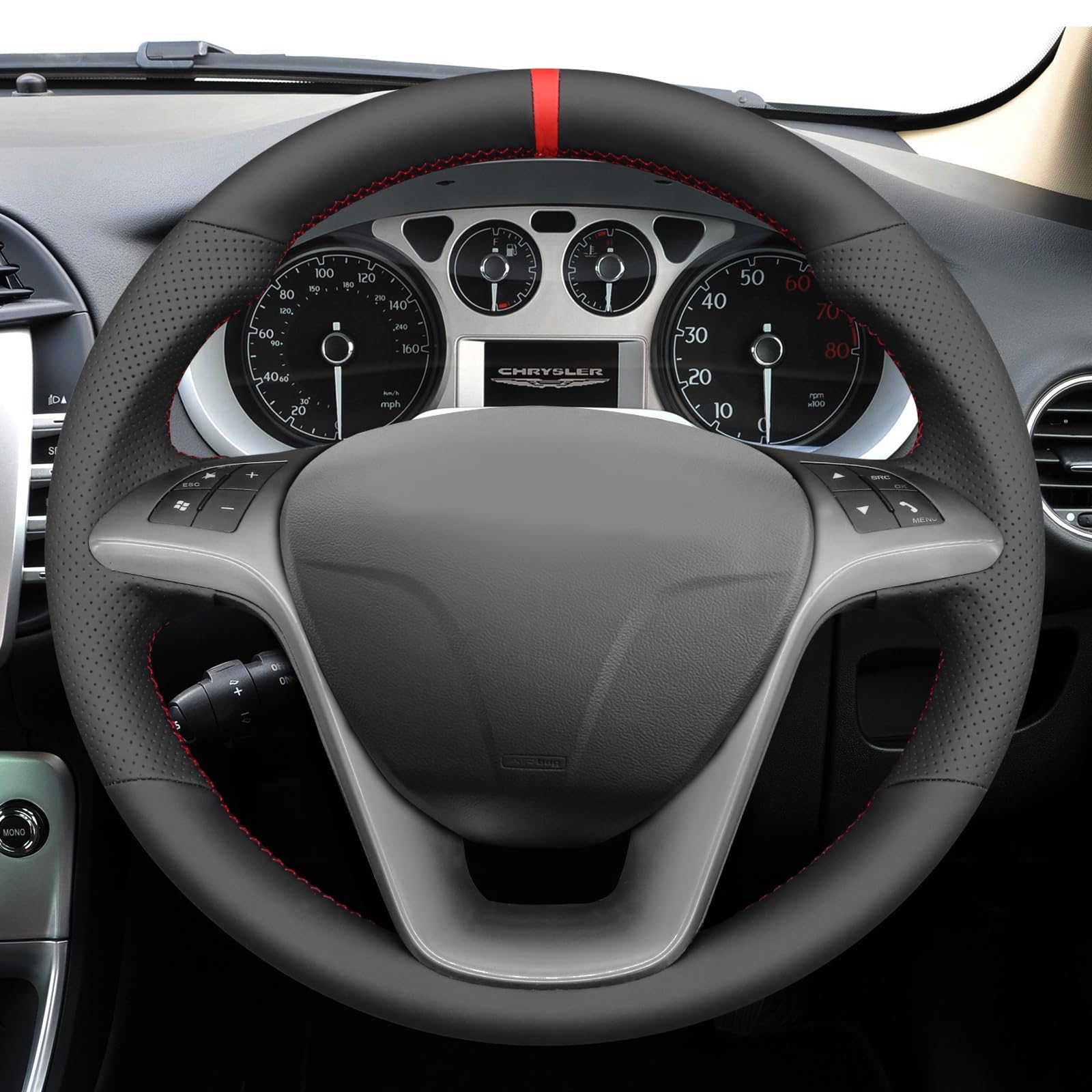MEWANT Funda de Volante a Medida para Coser Lancia Delta III 3 | Volante de Coche Cosida a Mano / Lancia Delta III 3 2011-2014 / Ypsilon 2011-2024 Accesorios / Lancia Ypsilon Transpirable