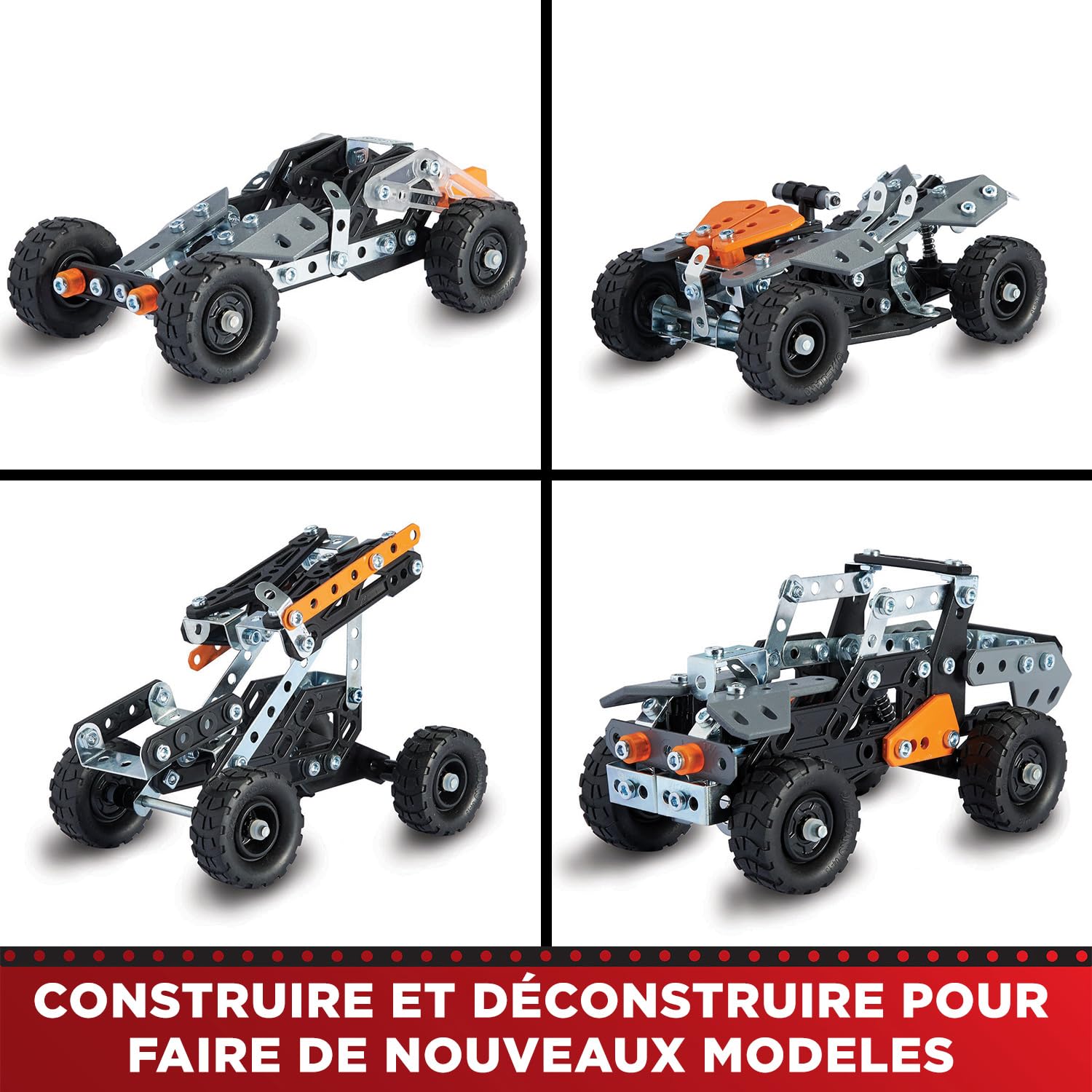 BANDAI – Meccano 4x4 de Course 10 en 1 – Coffret de Construction 10 Modèles – 225 pièces, Outils, Notice – Kit Activité Assemblage Race Truck Voitures de Course – Jouet Enfant 8 Ans et + - APM11115