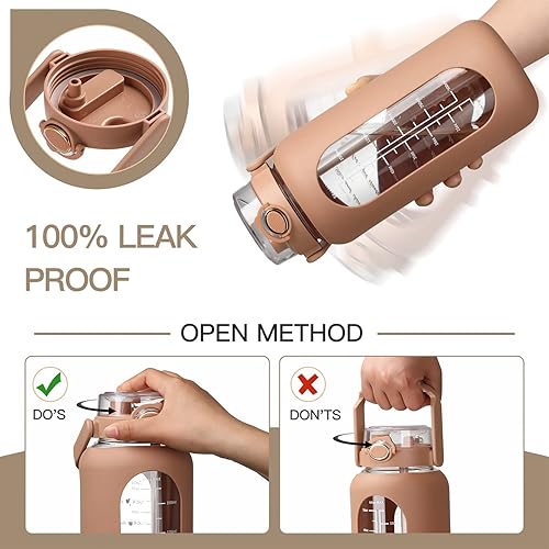 Miniatura 4 de chunmo Pernos de agua de vidrio de 42 oz52 oz64 oz con pajilla, botella de agua motivacional grande de medio galón con marcador de tiempo, botellas