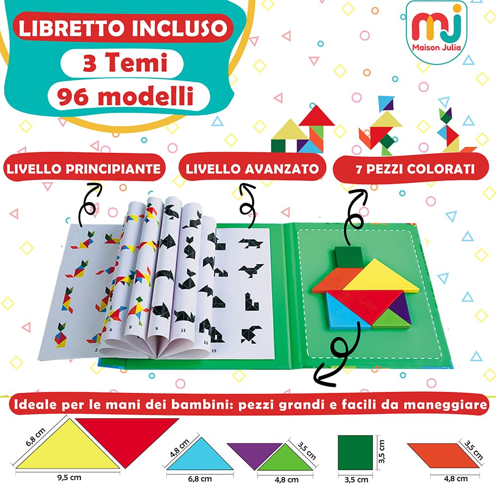 Tangram Magnetico - Gioco per bambini dai 3 anni - Gioco di viaggio per bambini - Rompere testa - Logica -Apprendimento Forme geometriche Colori - Regalo Natale Compleanno - Montessori