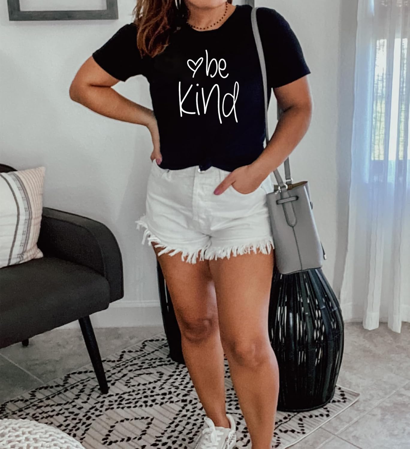 Womens Be Kind Shirt Casual Cotton Short Cute Graphic T Shirt Summer Shirt Casual Round Neck Blessed Tops - Image 2