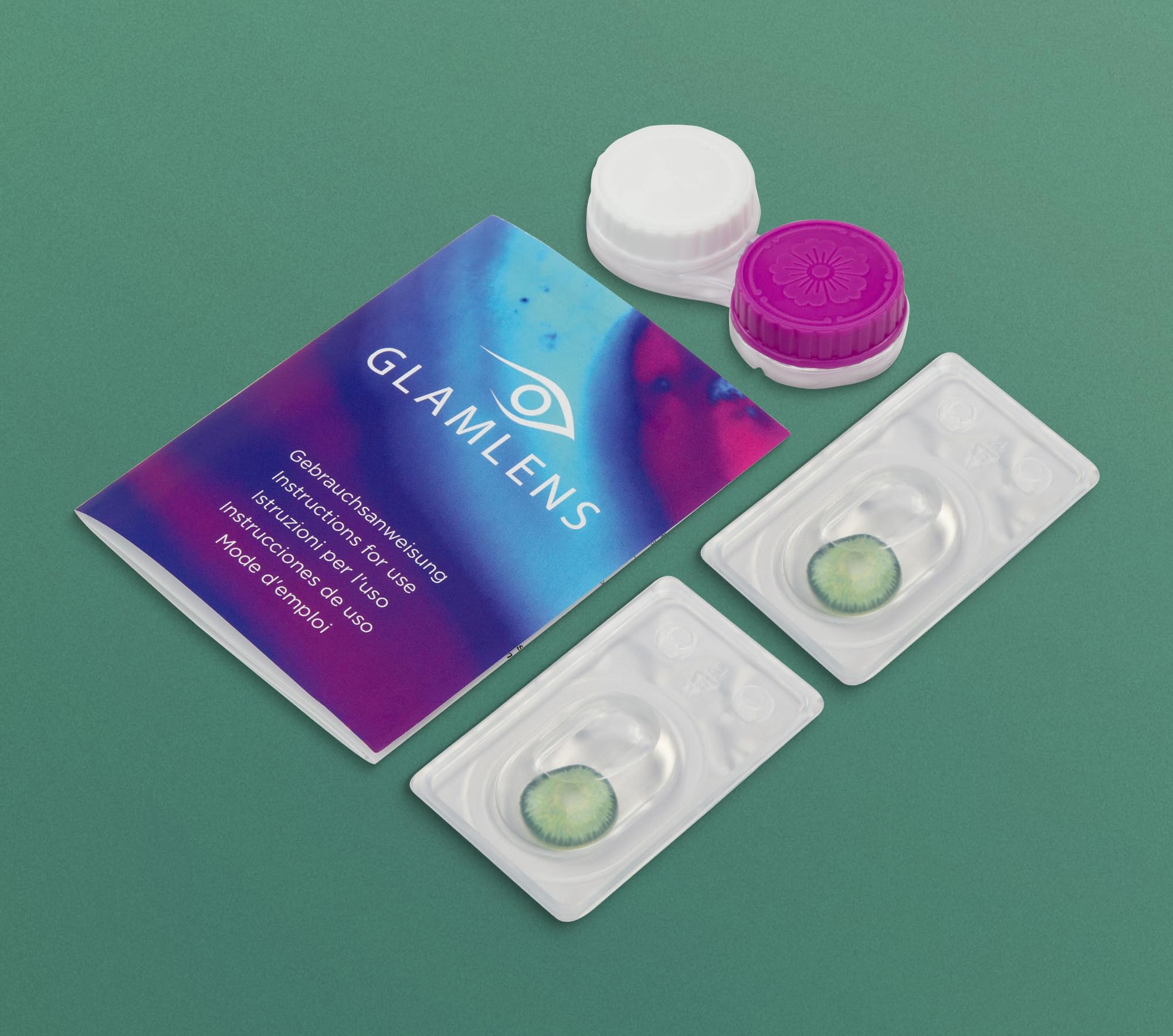 GLAMLENS lentillas de color - vert Ibiza Green + contenedor. 1 par (2 piezas) - 90 Días - Sin Graduación - 0.00 dioptrías - blandos - Lentes de contacto vert de hidrogel de silicona s