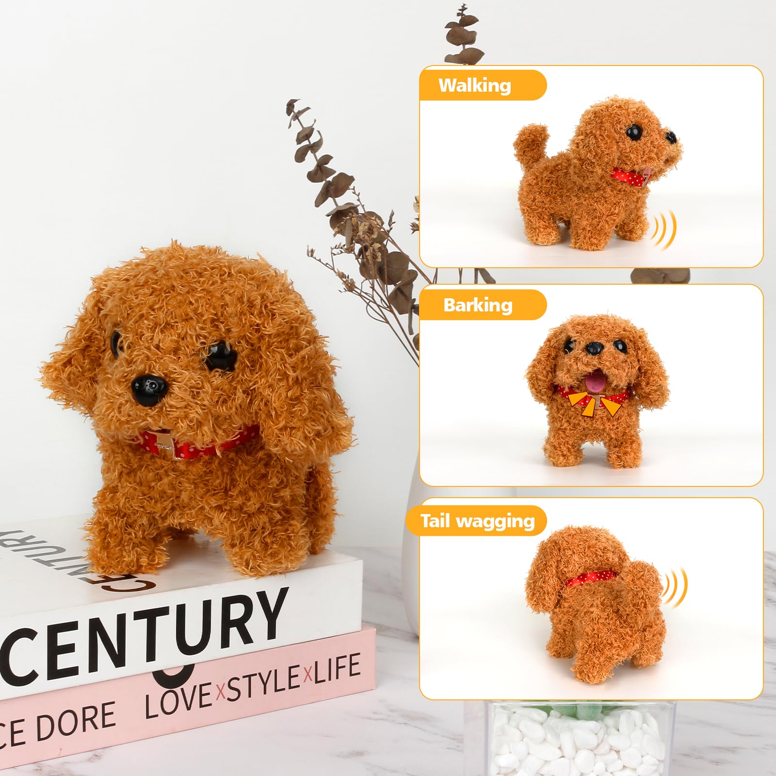 Cane Robot Interattivo, 2x Cagnolino Elettronico Realistico che Cammina e Abbaia - Giocattolo Cane di Peluche con Movimento e Suono - Regalo per Bambini e Bambine 2 3 4 5 6 7 Anni