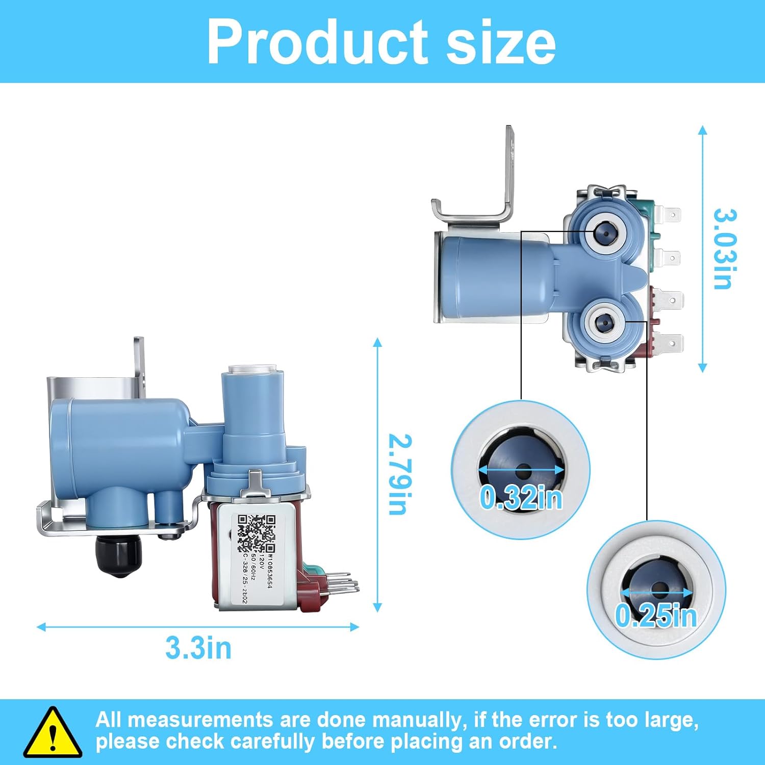 W10853654 Refrigerator Water Inlet Valve Compatible With Whirlpool, Kenmore, Kitchenaid, Roper, Inglis Refrigerator, Replace 2182106 2188778 K-75384 AP5989758 PS11731255 2181707 2181729