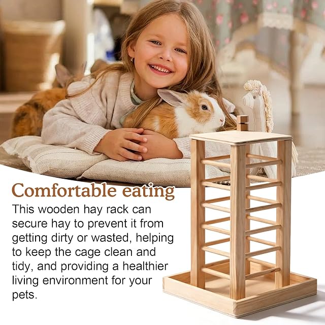 Foto 5 de 7 de BAIFULAI Heno para conejillos de indias, 36 x 24 x 24 cm, comedero de heno para conejos de madera natural