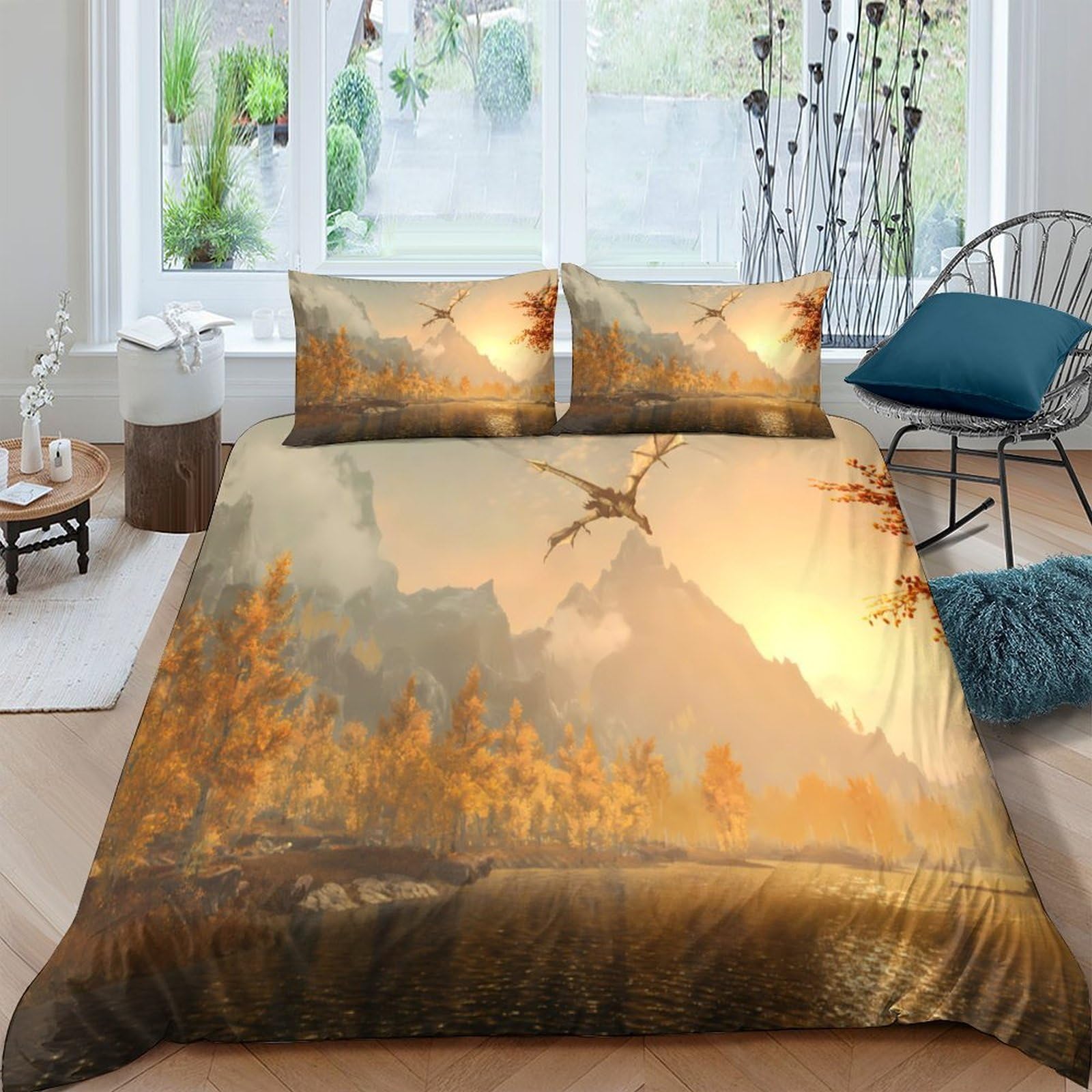 Ctjqhvkz Style-3 3D Printed Sunrise Windmill Fitted Sheet Microfiber Soft Autumn Landscape Bed Cover For Bedroom Guest Room Decor Single（135X200cm）