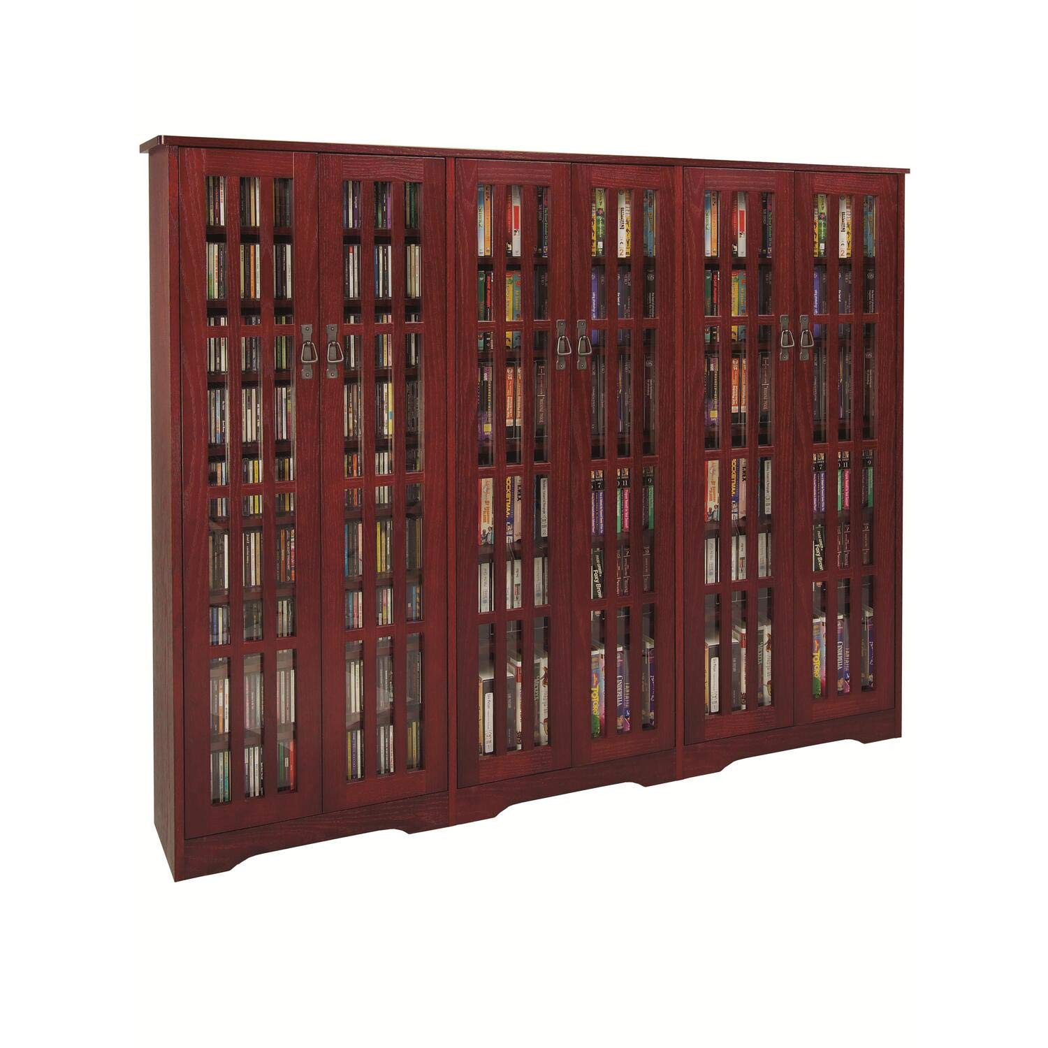 Leslie Dame High-Capacity Inlaid Glass Mission Style Multimedia Storage Cabinet, Cherry