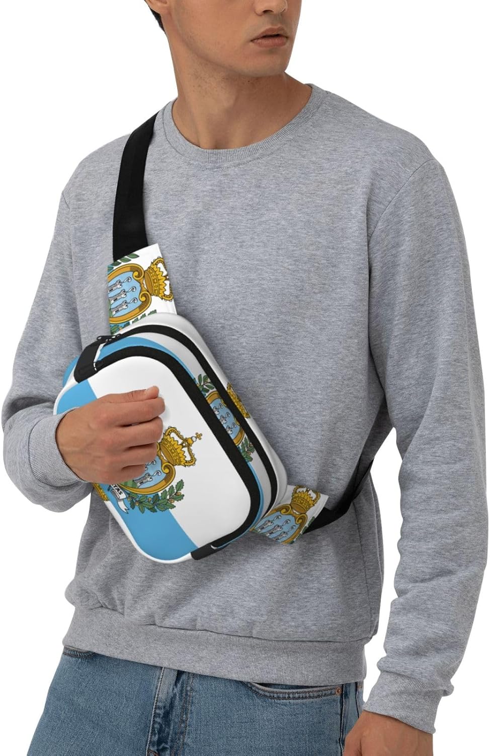 Flag of San Marino print Large Fanny Packs for Women Cute Cross Body Waist Bag Fashionable Fanny Pack