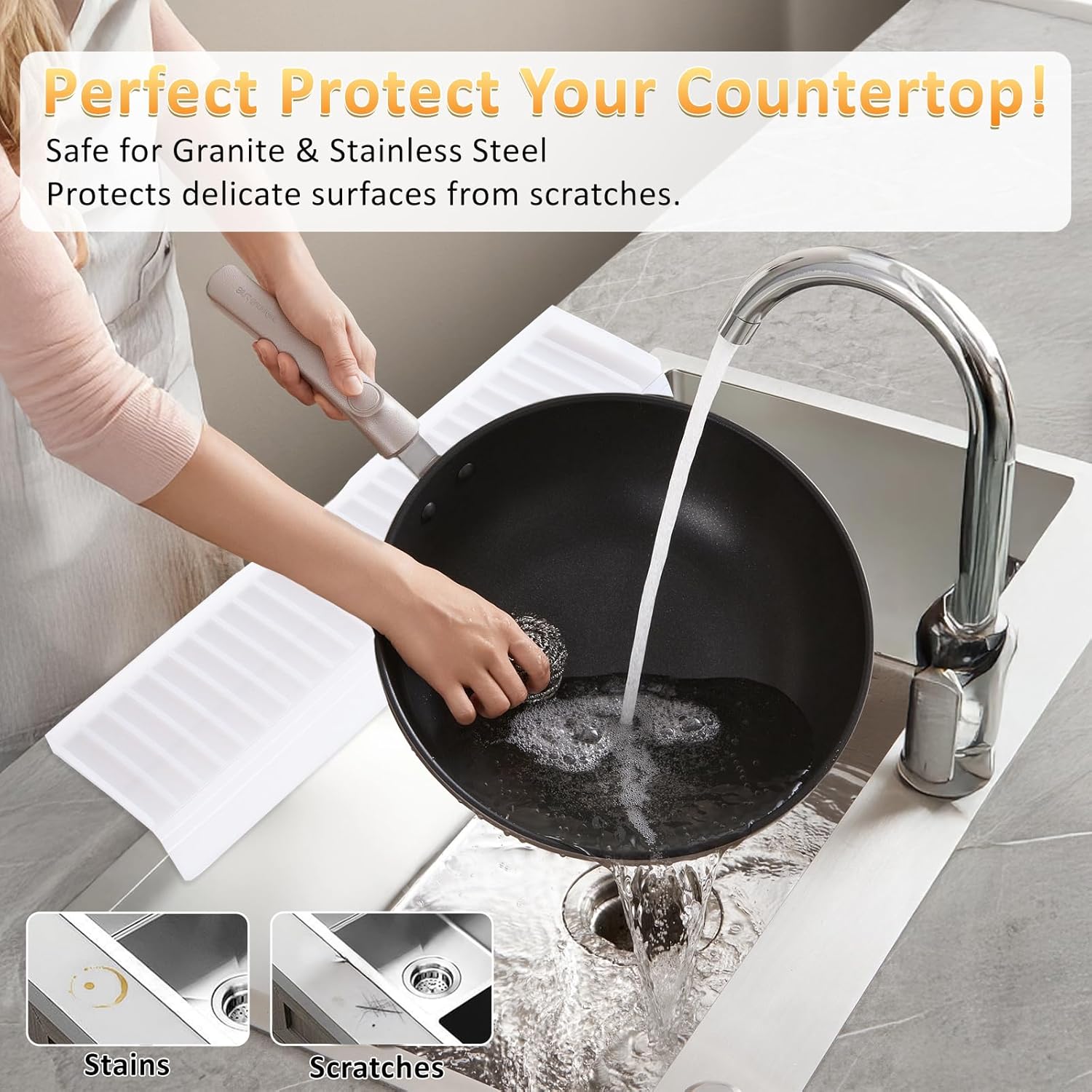 Sink Edge Protector with Suction Cup 4"x14", Silicone Sink Splash Guard for Kitchen & Bathroom, Protect Countertop from Scratches, Stains, for Stainless Steel Granite Quartz-Clear thumbnail