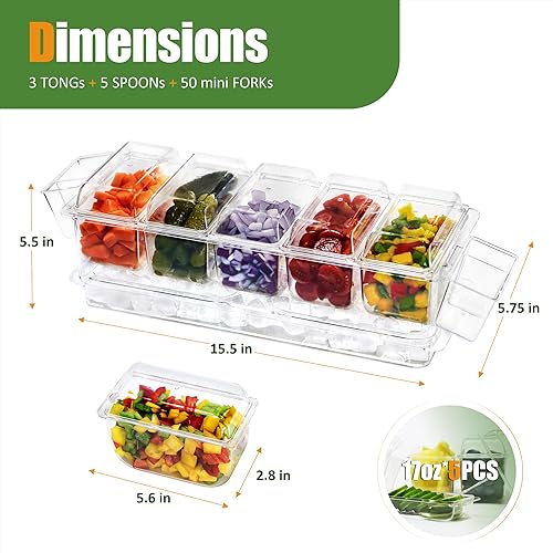 Miniatura 6 de Servidor de condimentos refrigerado Juego de servir de barra de tacos para fiesta Bandeja de condimentos refrigerada con tapa y 5 compartimentos
