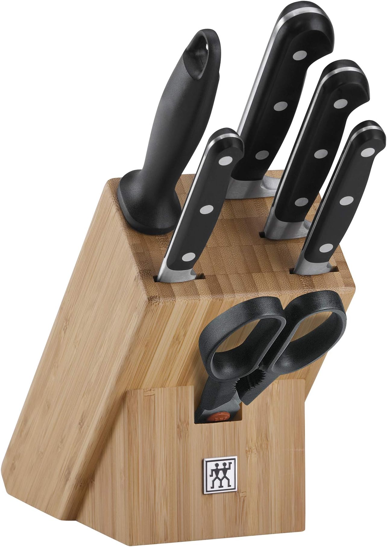 Knife Block, 7 pcs, Bamboo Block, Knife and Scissors made of Special Stainless Steel/Plastic Handle, Professional S, Brown