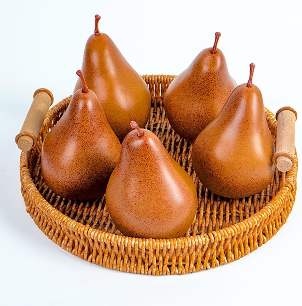 Emivery 6Pcs Artificial Pears Set, Fake Simulation Brown Pear Lifelike Pear Faux Artificial Fruits for Photo Props Home Kitchen Table Party Decoration
