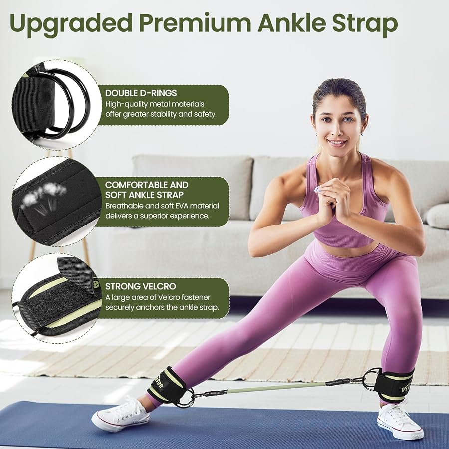 VITEVER Ankle Resistance Bands with Cuffs for Women, Leg Glute and Booty Workout Equipment for Home Gym, Pilates Equipment, Ankle Weights with Green Resistance Bands for Kickbacks Hip Fitness Training, image 4