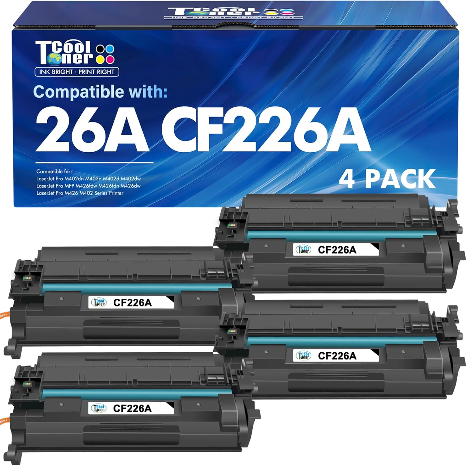 CF226A 26A Toner Cartridge for HP Printer 26X Compatible for HP CF226A CF226X Black LaserJet Toner Cartridge Pro M402n MFP M426fdw M402dne M426fdn M402dn M402 M402dw M426 M426dw Printer Ink 4 Pack