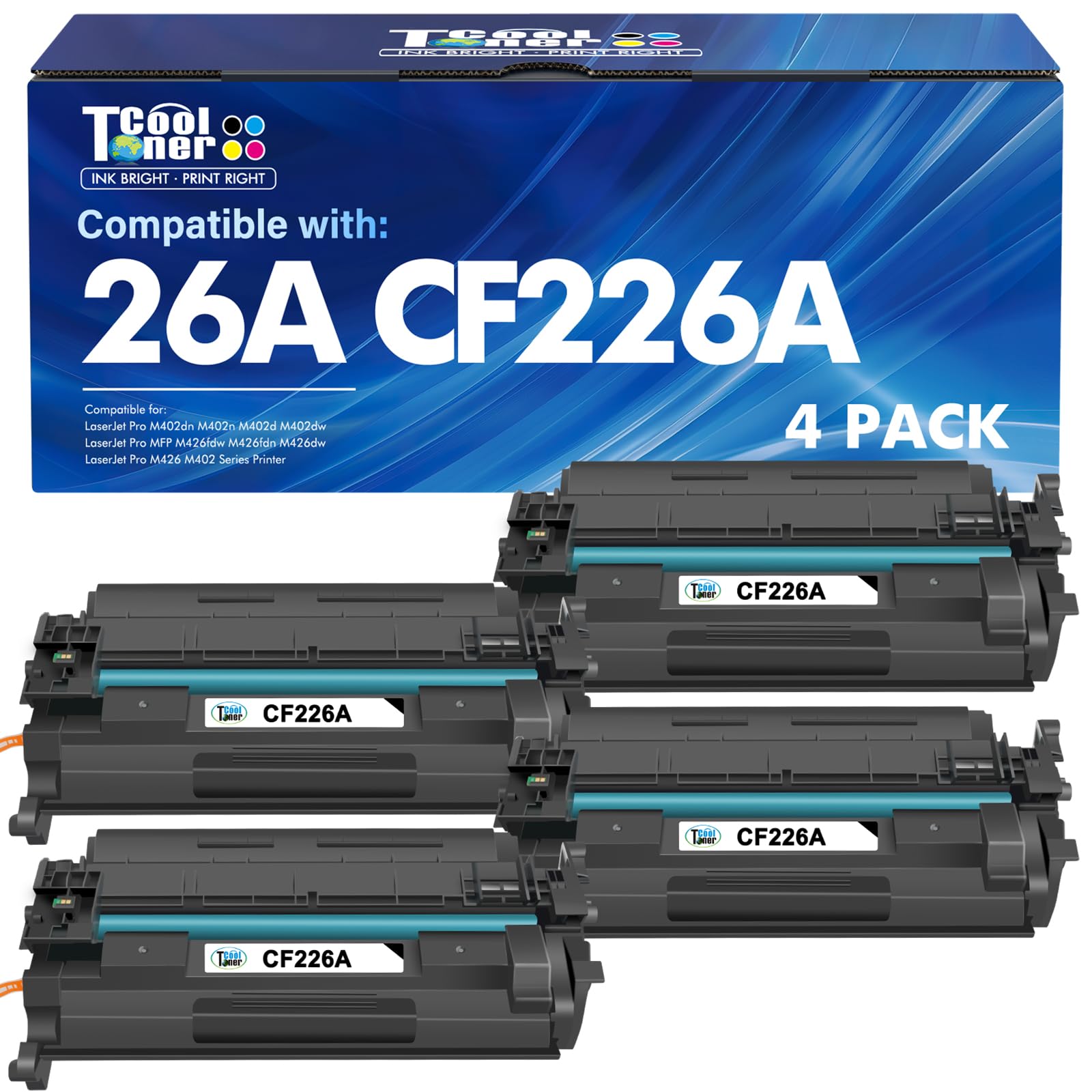 26A CF226A Toner Cartridge for HP Printer CF226X 26X M402n MFP M426fdw | Compatible for HP 26A 26X Black LaserJet Toner Pro M402n M402dne M426fdn M402dn M402 M402dw M426 M426dw Printer Ink 4 Pack