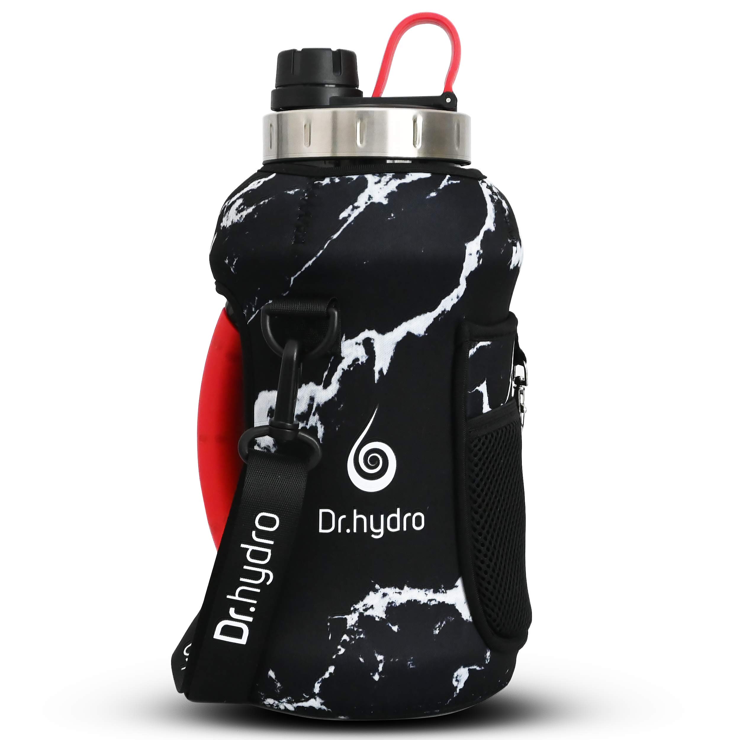 DR.HYDRO Half Gallon Water Bottle with Insulated Storage Sleeve and Silicon Handle- BPA Free Large Water Bottle 2.2L/74 Ounce Big Sports Bottle Jug with Handle, Reusable Motivational Bottle