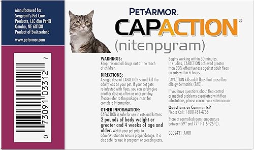 Miniatura 2 de CAPACTION Tratamiento oral de pulgas de acción rápida para gatos (2-25 libras), 6 dosis, 11,4 mg