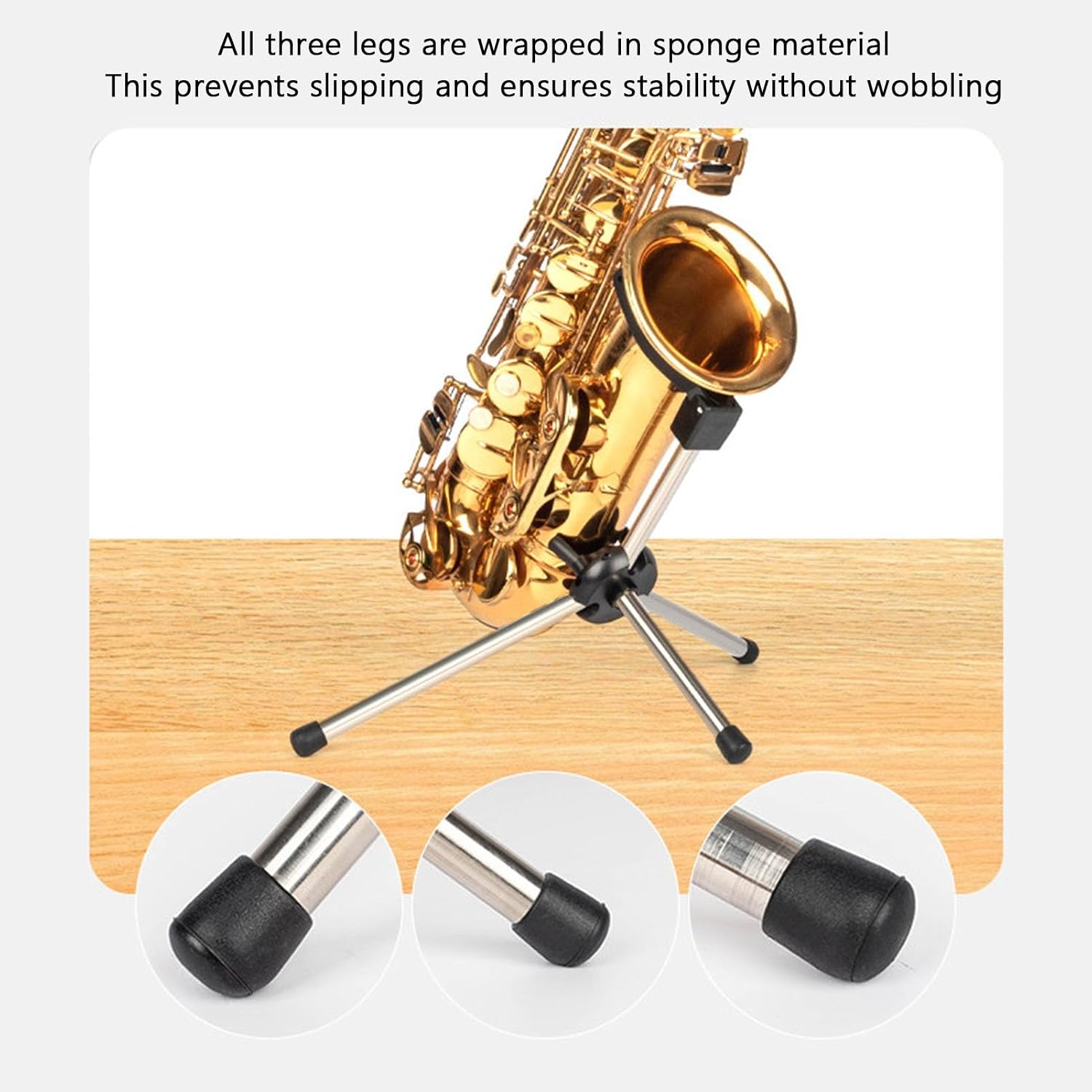 Folding Saxophone Tripod Stand,Dedicated Stand for Alto/Tenor/Soprano Saxophones,with Non-Slip Feet and Padded Holder,Lightweight Compact(23x14x29.5cm)