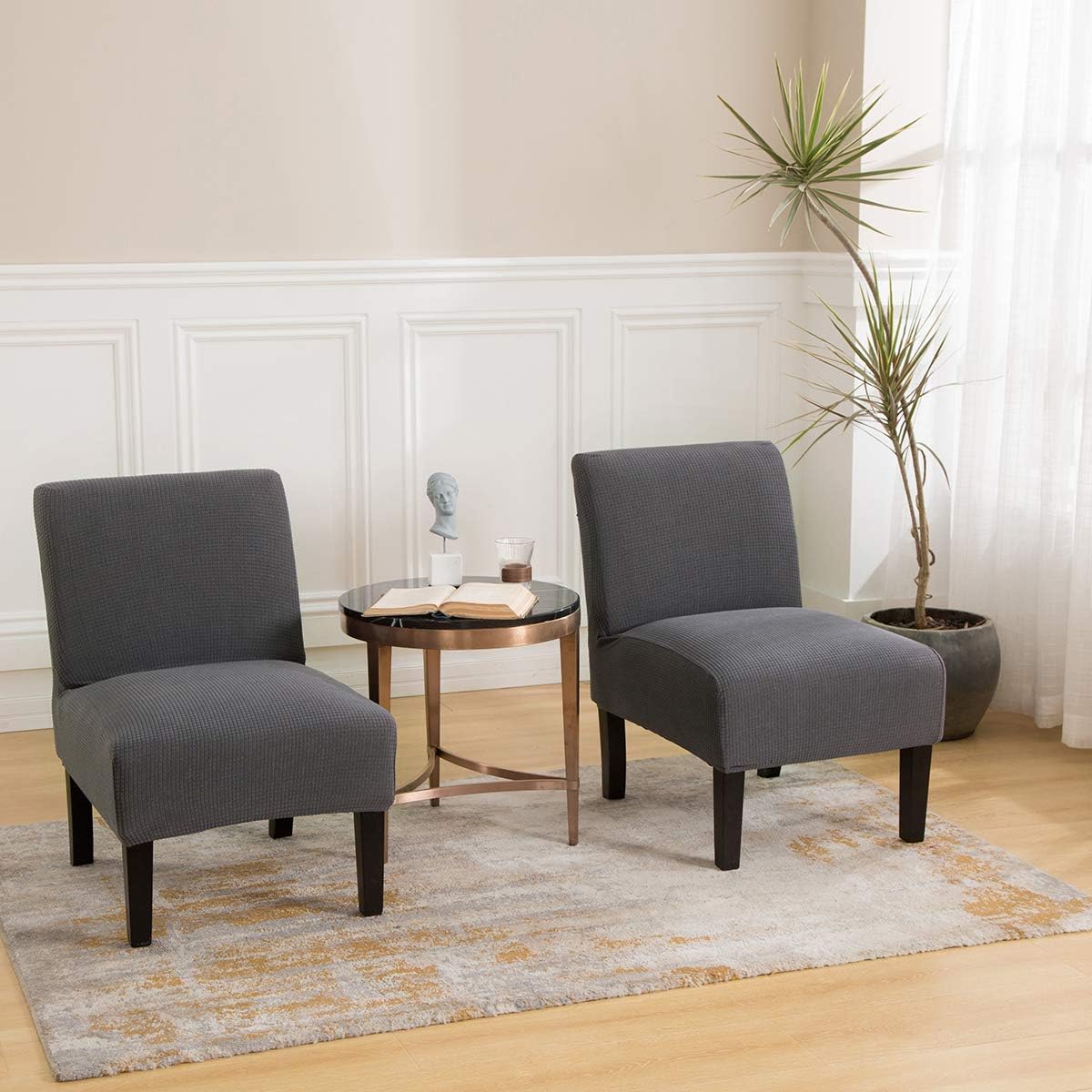 LiveGo Armless Chair Slipcover Stretch Water-Repellent Accent Chair Cover Removable Washable Chair Covers for Living Room Furniture Protector Slipper Chair Slipcover