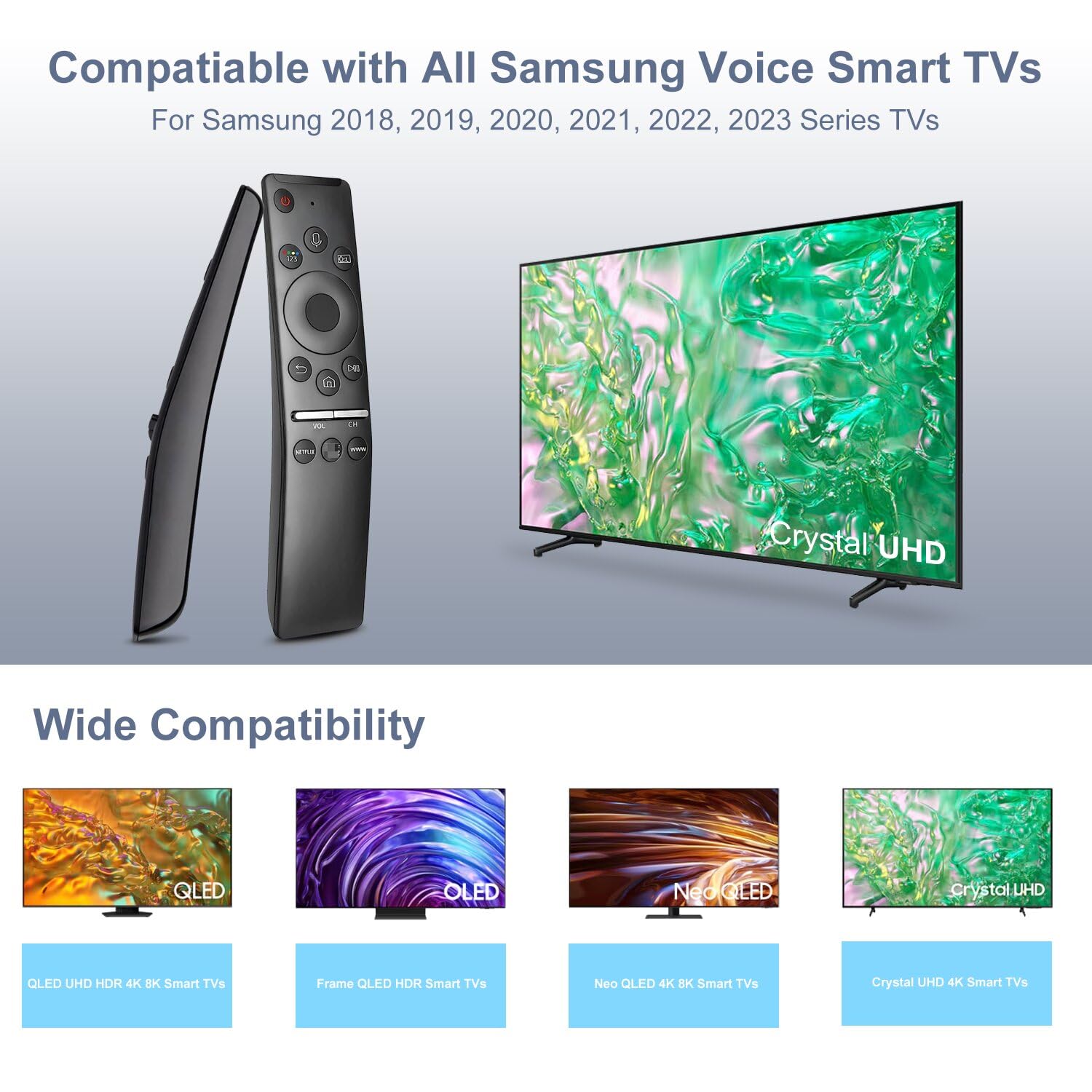 Vocale Telecomando Universale per Samsung Smart TV, Telecomando Sostituzione Compatibile con 2018-2023 utti gli TV Samsung Curved Frame QLED LED LCD 8K 4K TVs con Vocale Funzione