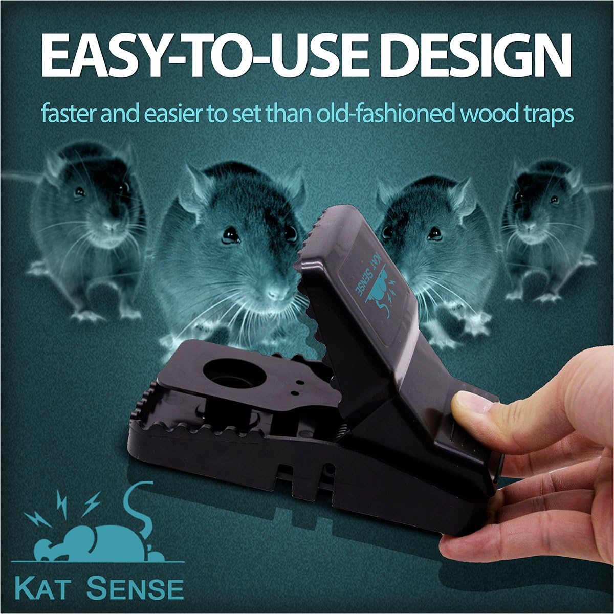Kat Sense Large Rat Traps for House, Powerful Instant Humane Kill Snap Traps for Mice, Easy Pest Control Solutions, Pack of 6 for Indoor Outdoor Use
