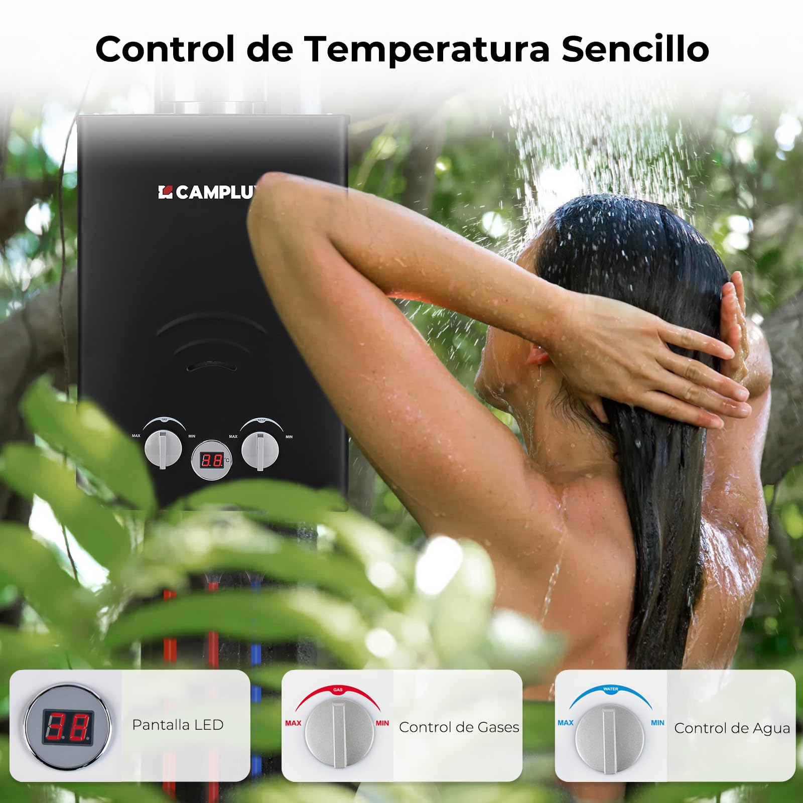 Camplux BW158BC Chauffe-eau à Gaz à 6 Litres sans Réservoir, avec Couvercle de Pluie, Propane ou Butane, 12kW