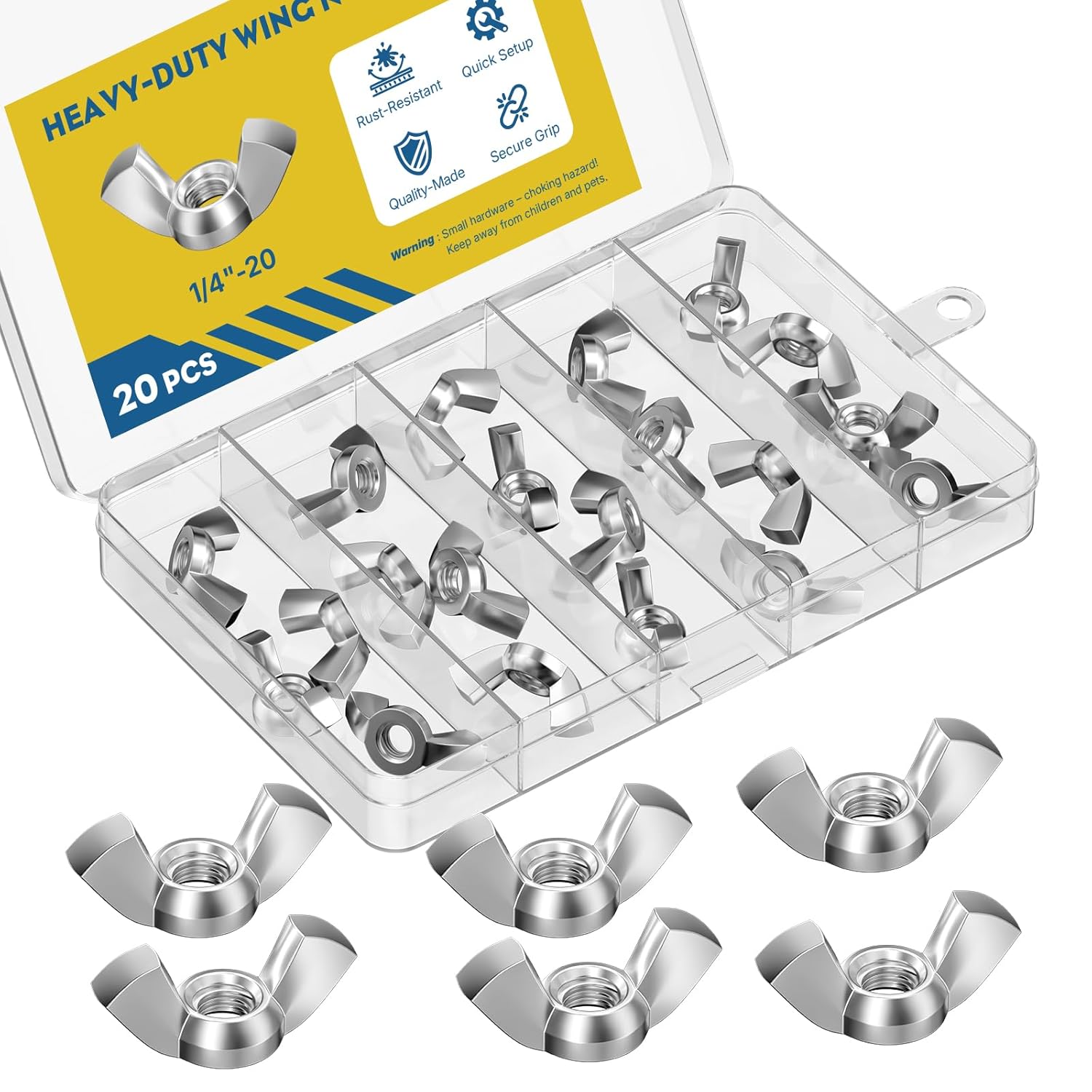 Vibit 50 Pcs Wing Nuts, 5 Sizes, 5/32"-32, 3/16"-24, 1/4"-20, 5/16"-18, 3/8"-16, Carbon Steel Zinc Plated Butterfly Nuts Assortment Kit, Hand Twist Tighten Hardware Nuts Wingnuts Fasteners Parts