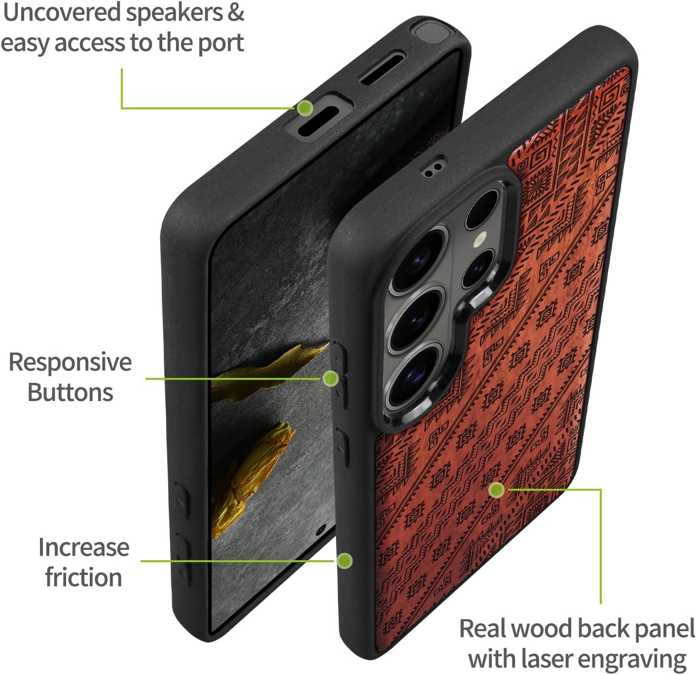 Carveit Magnetic Wooden Case for Samsung Galaxy S26 Ultra Case 2026, TPU Shockproof Cover & Wood Artisan Engraved, Compatible with MagSafe Wireless Chargers (Aztec Geometric Harmony) Rosy