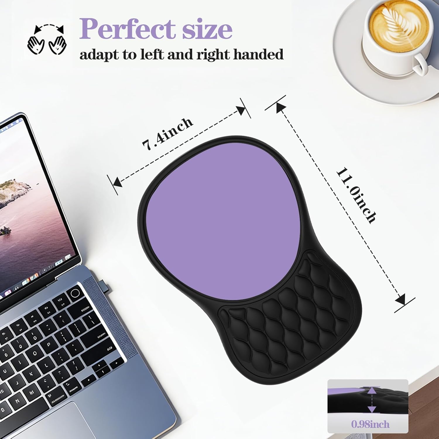 Ergonomic Mouse Pad with Wrist Support, Memory Foam Mousepad with Massage Design, Wrist Rest Mouse Pads for Carpal Tunnel Pain Relief, Non-Slip PU Base for Office Desk/Gaming (Black+Purple)