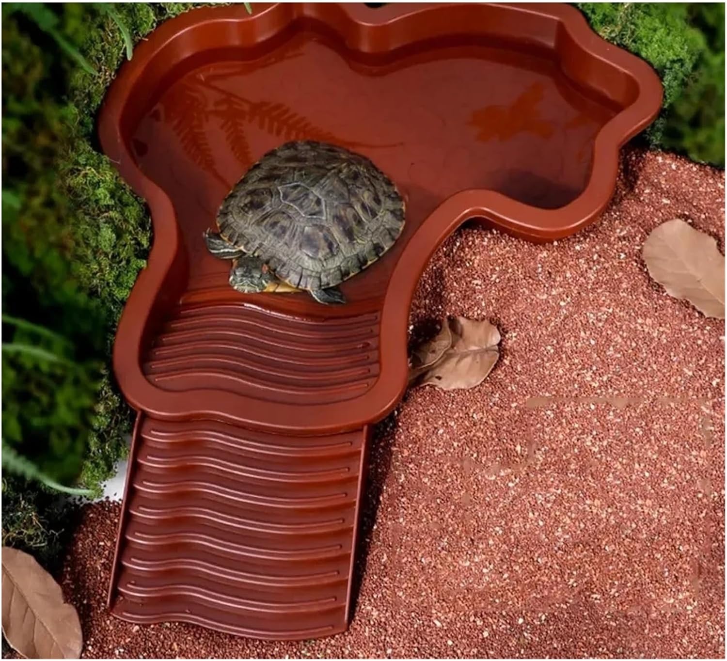 CDY Turtles Bathing Pool Water Bowl with Slip Proof 35x28.50cm Friendly Habitat with Steps for Reptiles Resting and Soaking(Yellow)