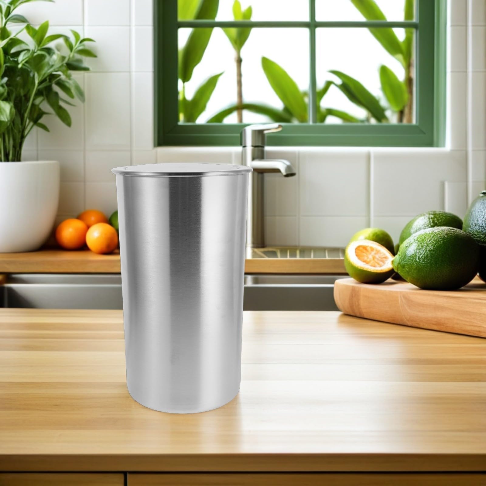 ibasenice Cubo de Basura Empotrado de 5,5l Tapa Abatible, Diseño Redondo de Acero Inoxidable para Cocina y Restaurante, Fácil de Limpiar y Ahorro de Espacio