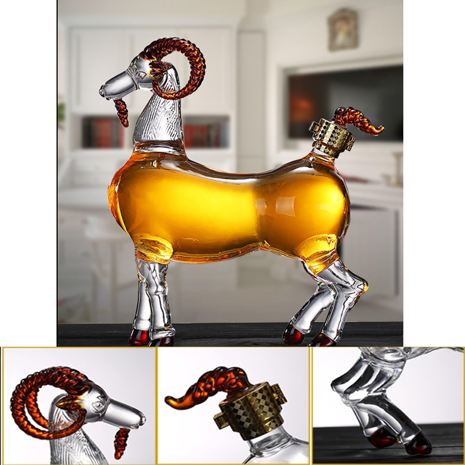 1000ML Decantador Whisky Arte Escultura - Decantador De Whisky 3D Con 9 Formas De Animales, Divertida Botella De Vino De Vidrio Sin Plomo, Artículos De Bar Con Temática Animal(Goat)