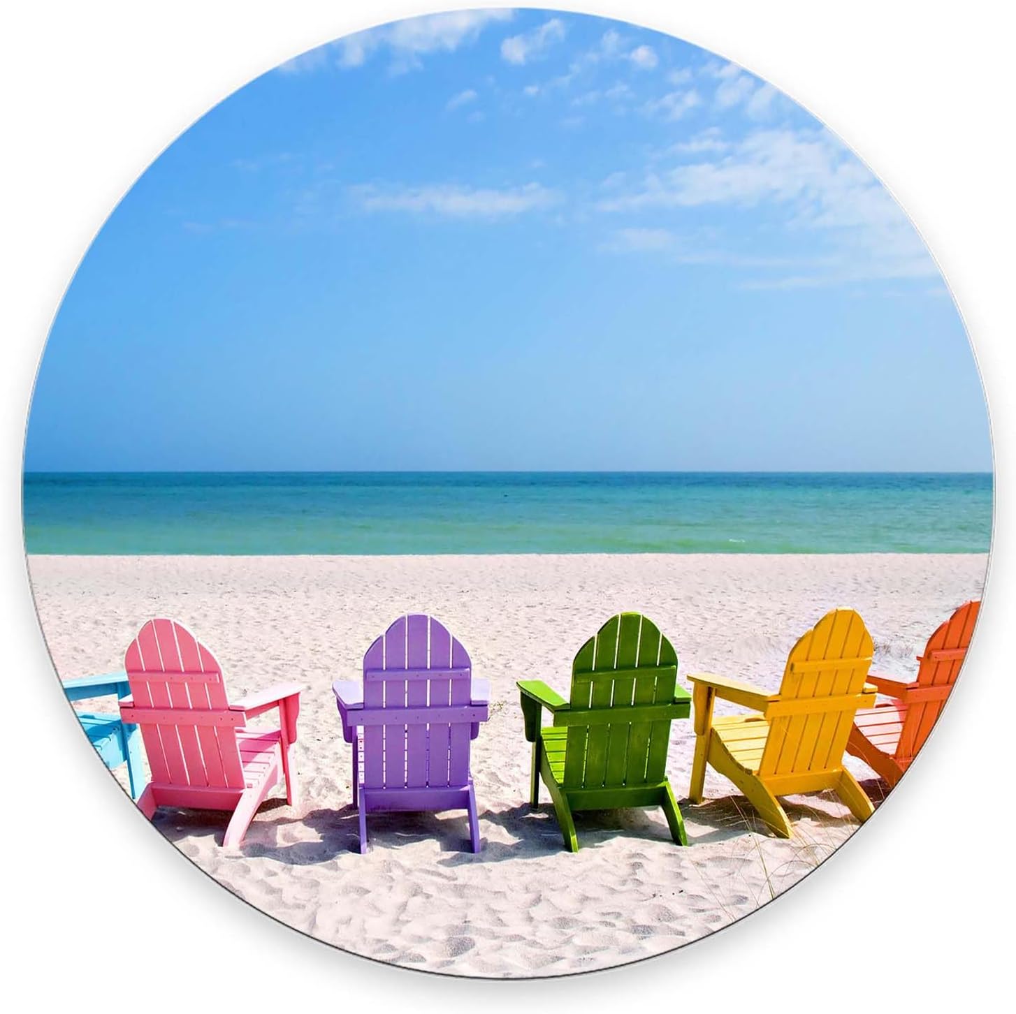 Mouse Pad, Summer Beach Colorful Chairs Mouse Pad, Mouse Mat Round Mouse Pad Non-Slip Rubber Base Round Mousepad for Laptop PC Office 7.9×7.9×0.12 inches