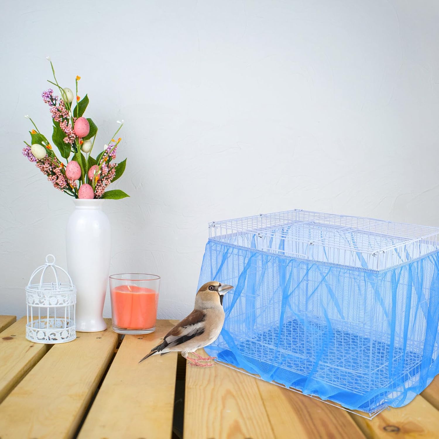 3pcs Bird Cage Cover Dustproof Mesh Netting Breathable Blue Large 30-inch Height 140-180cm Circumference Protective Birdcage Cover for Parakeets and Small Parrots