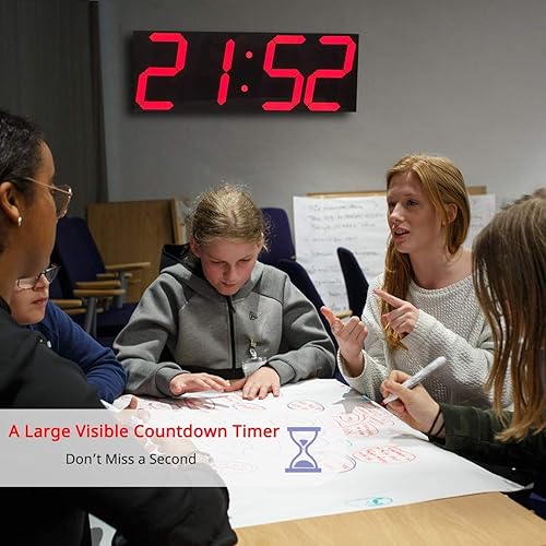 Miniatura 7 de Goetland Reloj de pared digital de gran tamaño de 18 pulgadas LED moderno pantalla grande temperatura multifuncional control remoto 4 dígitos para