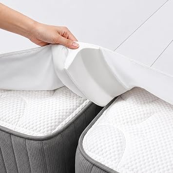 2-in-1 Twin to King Bed Bridge with Attached Sheet,Fills Gap 1.5"-3" | 75"L 76"W Split King Gap Filler with Removable Cover & Deep Pocket, Ideal for Bedroom/Hotel/Guest Room/Vacation Rentals