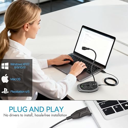 Miniatura 3 de CMTECK Micrófono USB para computadora, grabación con cancelación de ruido, micrófono de escritorio para PCportátil, para chat en línea, estudio en