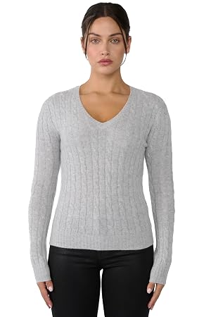 JENNIE LIU Womens 100 Cashmere Cable-Knit Long Sleeve Pullover V Neck Sweater