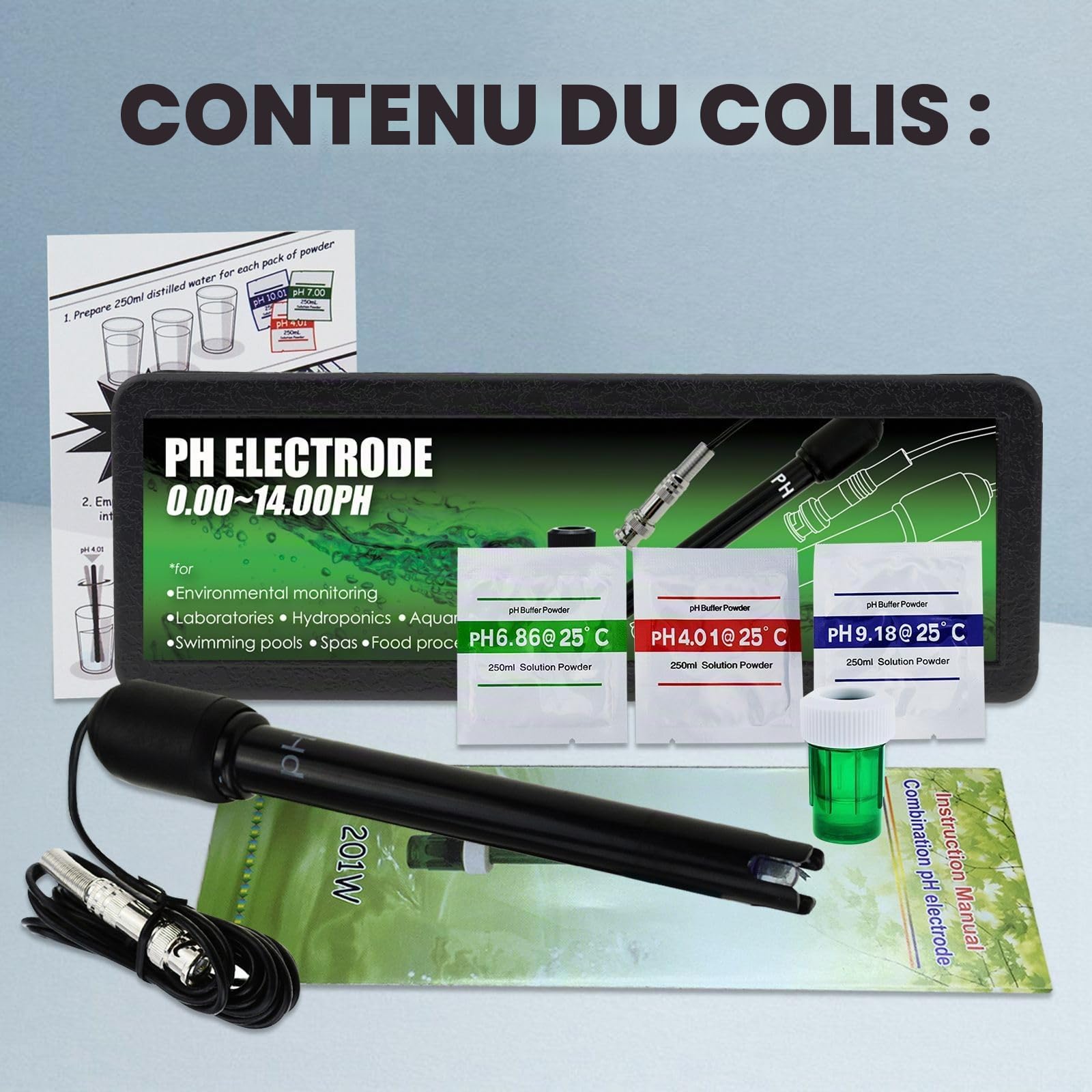Longue Corps pH Électrode avec BNC Prise Sonde 300cm Câble 0-14pH pour pH Mètre, pH Manette pH Dispositif Économique Capteur
