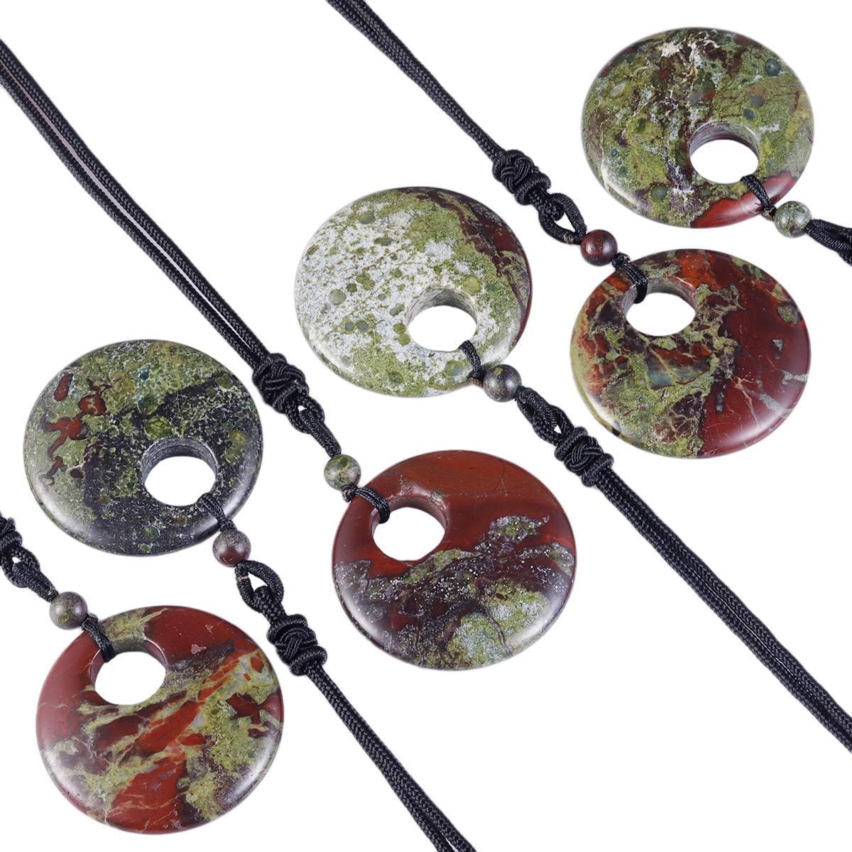 SUNYIK Lucky Coin Pendant Necklace for Women Men, Healing Crystal Amulet Jewelry for Unisex, Donut Round Shaped, Adjustable 18''-28'' strand - Image 4