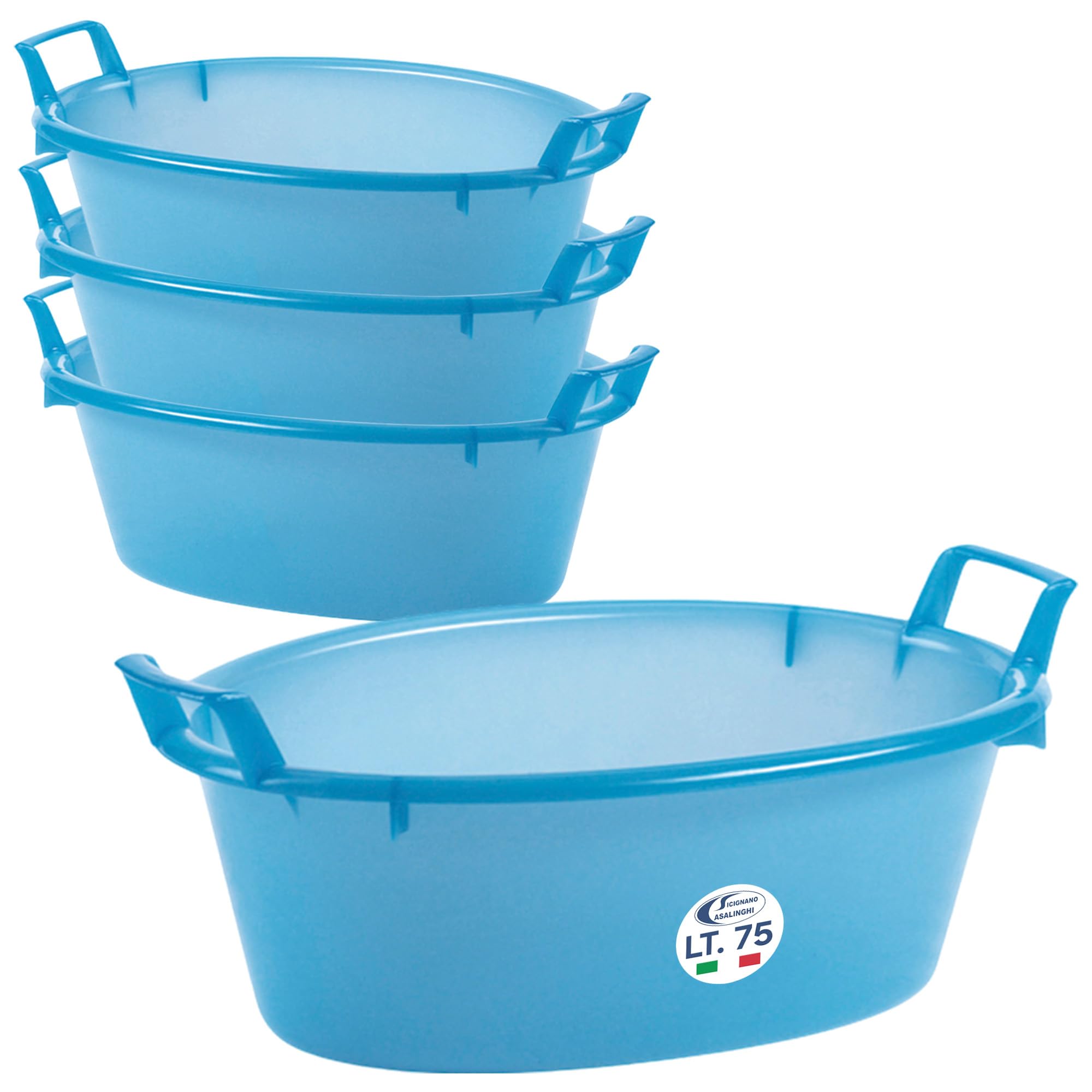 Sicignano | Barreño ovalado de polietileno – Apto para contacto alimentario – Multiusos cocina, lavandería, jardinería y limpieza doméstica – Resistente, ligero y colorido (azul, 4, 80 cm)