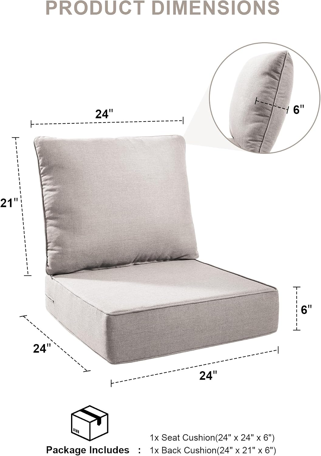 HUMMUH Outdoor Seat Cushions 4-Piece Set -24 X 24 X 6 Inch Deep Seat & High Back Water-Resistant & Fade Resistant Patio Furniture Cushions for Chairs Sofa Loveseat
