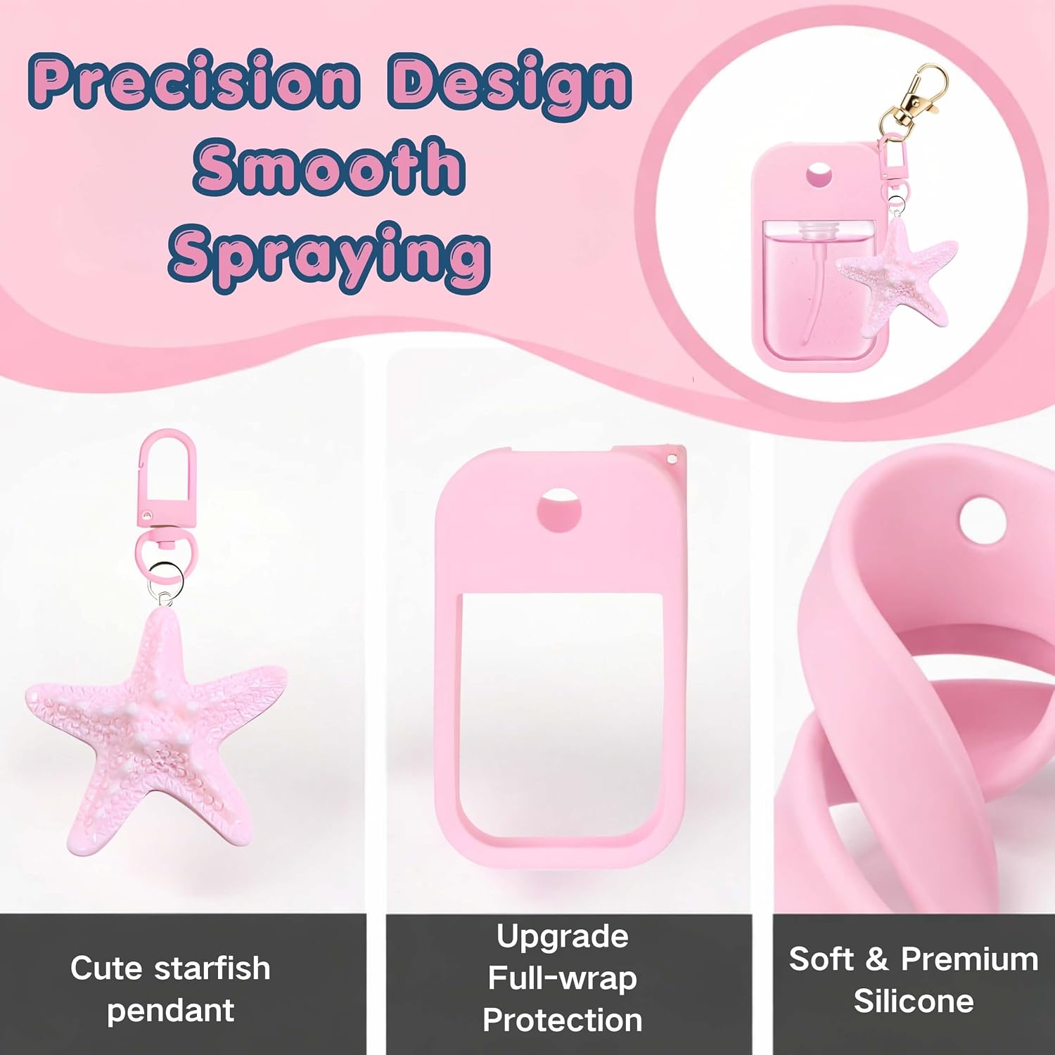 Hand Sanitizer Case with Starfish Pendant, Silicone Protective Sleeve compatible with Touchland Power Mist
