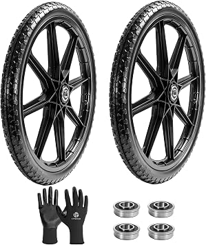2-Pack 20" Flat Free Cart Wheels, 20x2 Solid Rubber Wheels for Rubbermaid Garden Carts, 3/4" & 5/8" Bearing, 2.5" Hub Length, Black