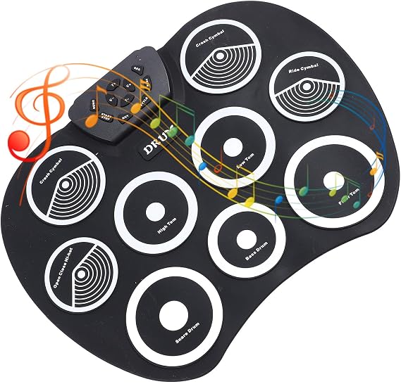 Electric Practice Pad Set, 9-Pad USB Portable Electronic Drum Set with Pedal Drumsticks for Home Music Education, Kids, and Beginners