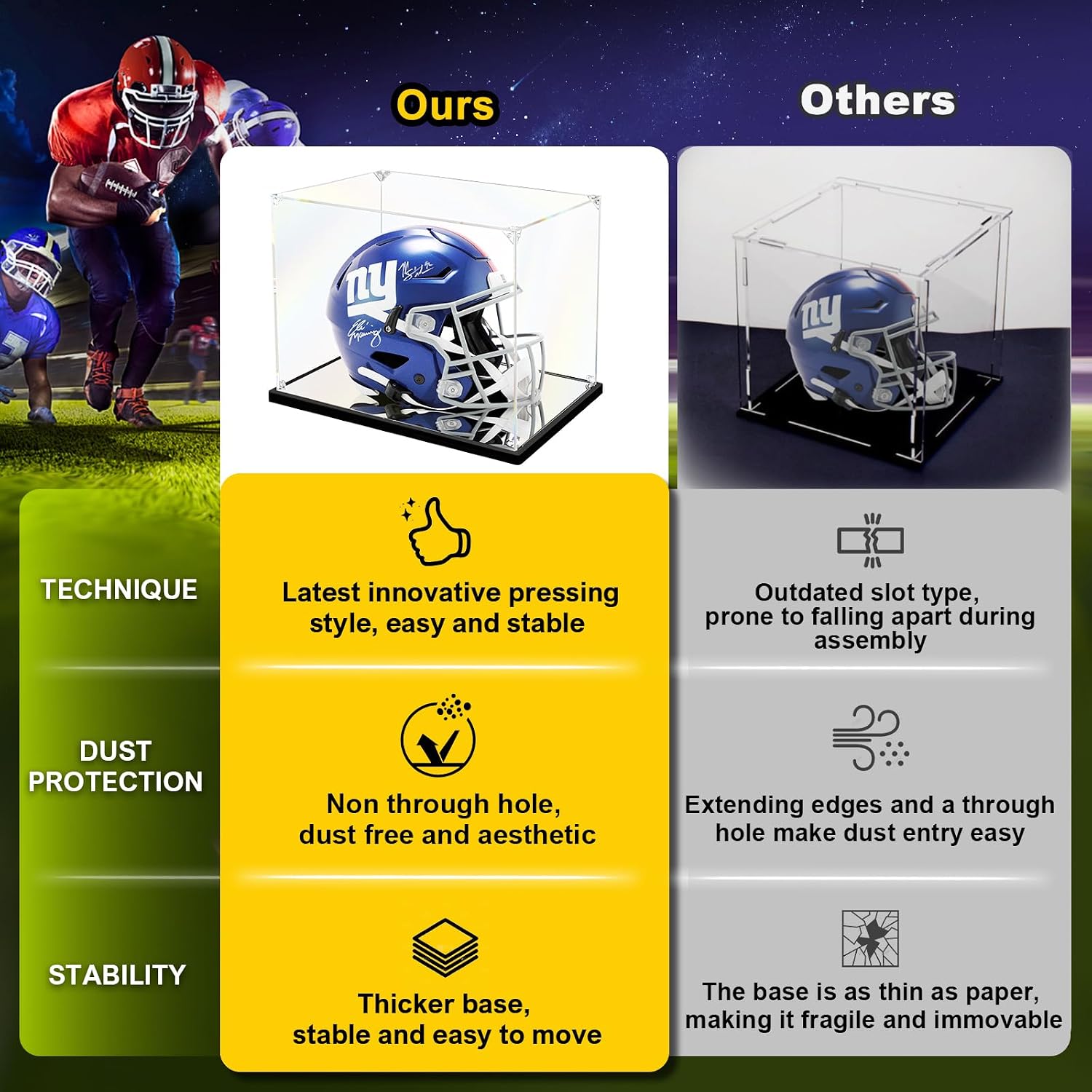 KOLIPI Clear Acrylic Display Case (8x8x12 inch) & Mini Football Helmet Display Case Mirror Base (8.3x6.3x7.1 inch) image 4